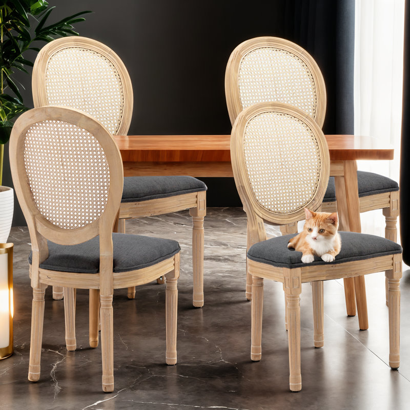 One Allium Way French Style Vintage Rattan Back Dining Chair Set of 4 Wayfair